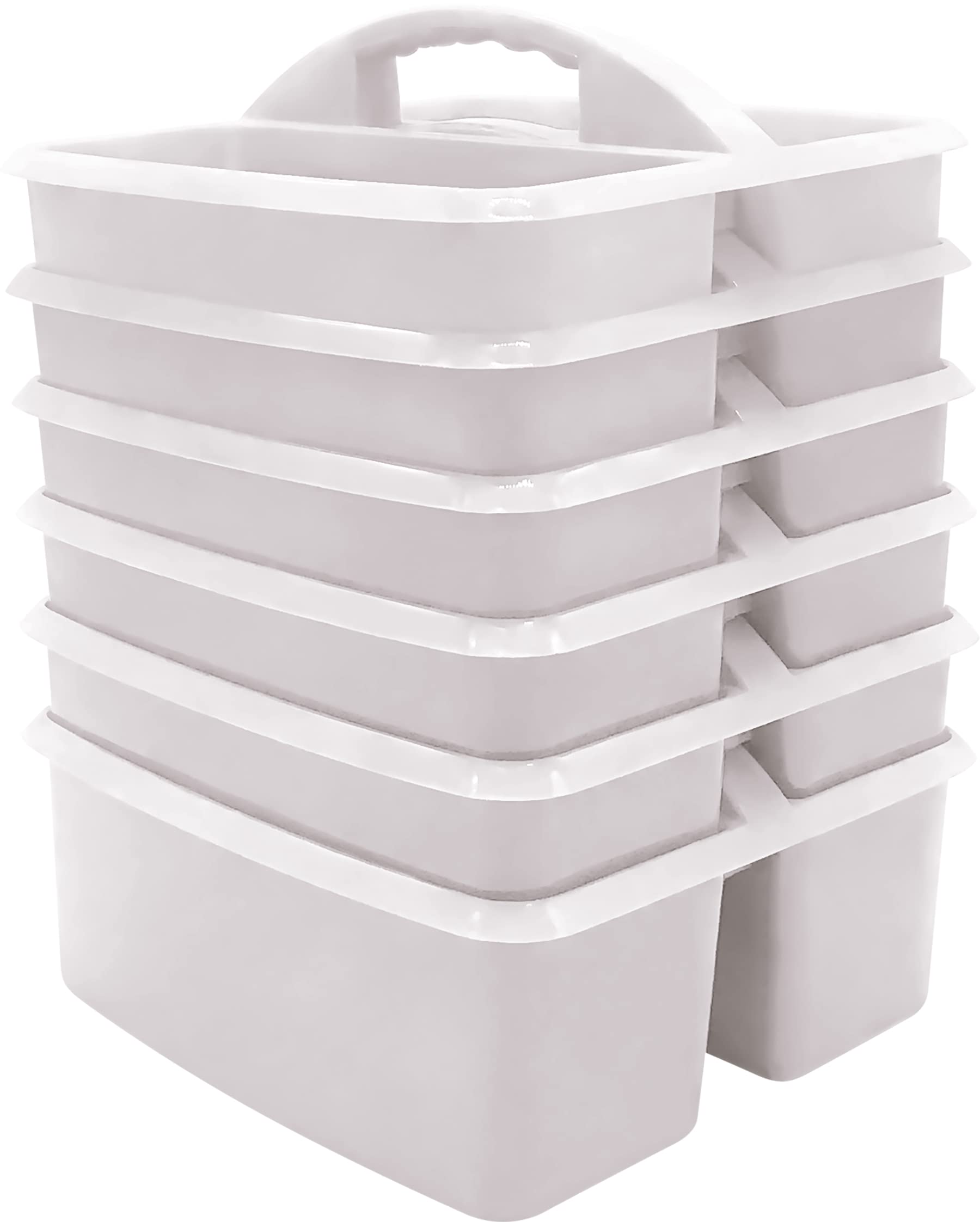 Teacher Created Resources White Portable Plastic Storage Caddy 6-Pack For Classrooms, Kids Room, And Office Organization, 3 Comp