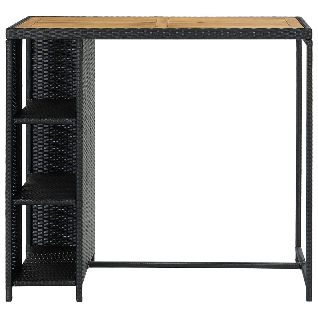 vidaXL Modern Bar Table with Side Storage Rack - PE Rattan and Steel Frame - Solid Acacia Wood Tabletop - Ideal for Home, Garden, Restaurant, Pub – Black Color - Dimensions: 47.2&quot;x23.6&quot;x43.3&quot;