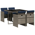 vidaXL Gray Poly Rattan Patio Dining Set with Cushions - 5 Piece Garden Furniture with Foldable Chairs and Tempered Glass Table for Garden, Backyard, or Patio - Lightweight & Weather-Resistant