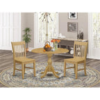 East West Furniture DMNF3-OAK-W 3 Piece Modern Dining Table Set Contains a Round Wooden Table with Dropleaf and 2 Kitchen Dining Chairs, 42x42 Inch, Oak