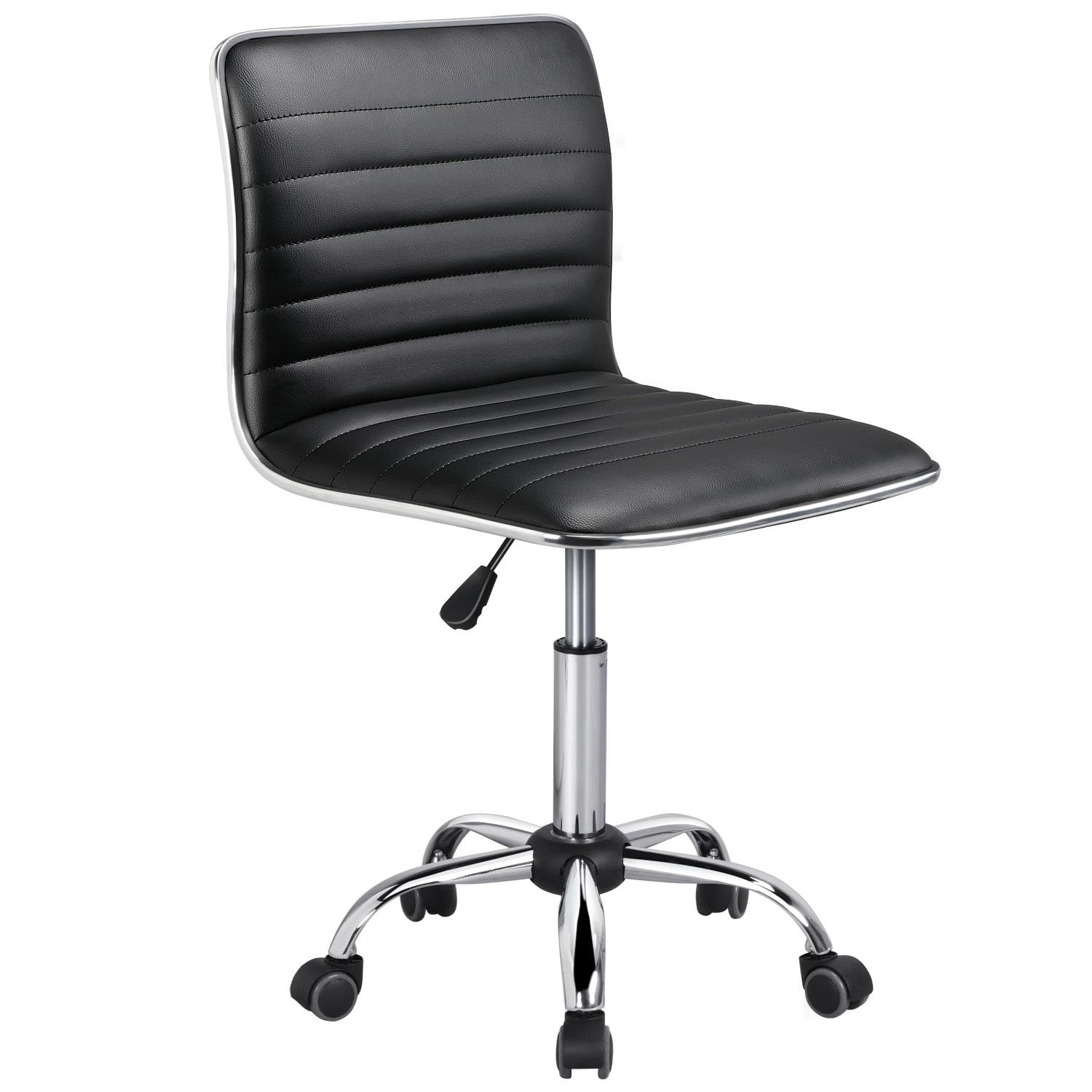 Yaheetech Adjustable Task Chair PU Leather Low Back Ribbed Armless Swivel Black Desk Chair Office Chair Wheels