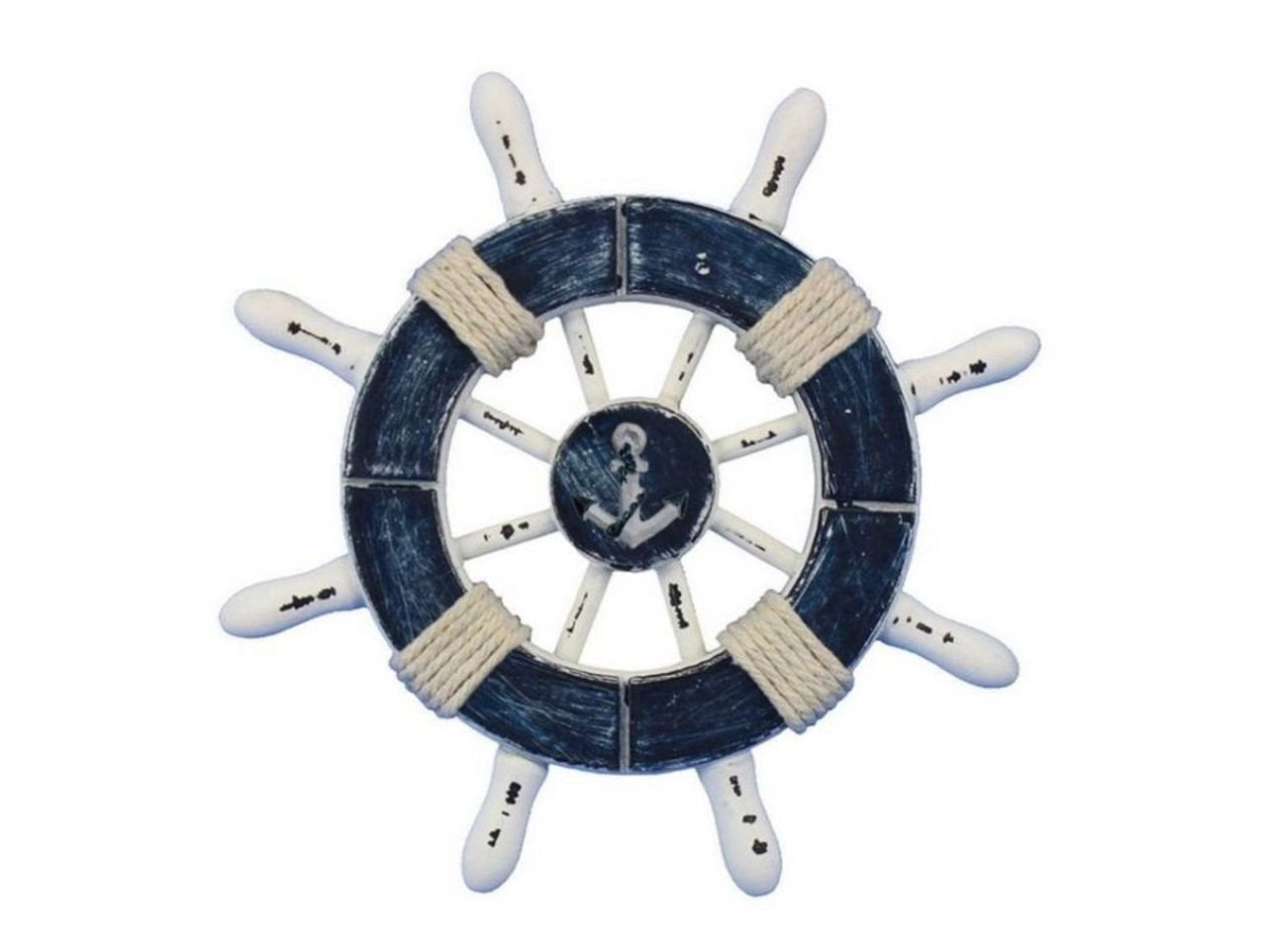 Hampton Nautical SW-6-108-anchor-NH Rustic Dark Blue and White Anchor 6'-Ships Steering Wheel Decoration
