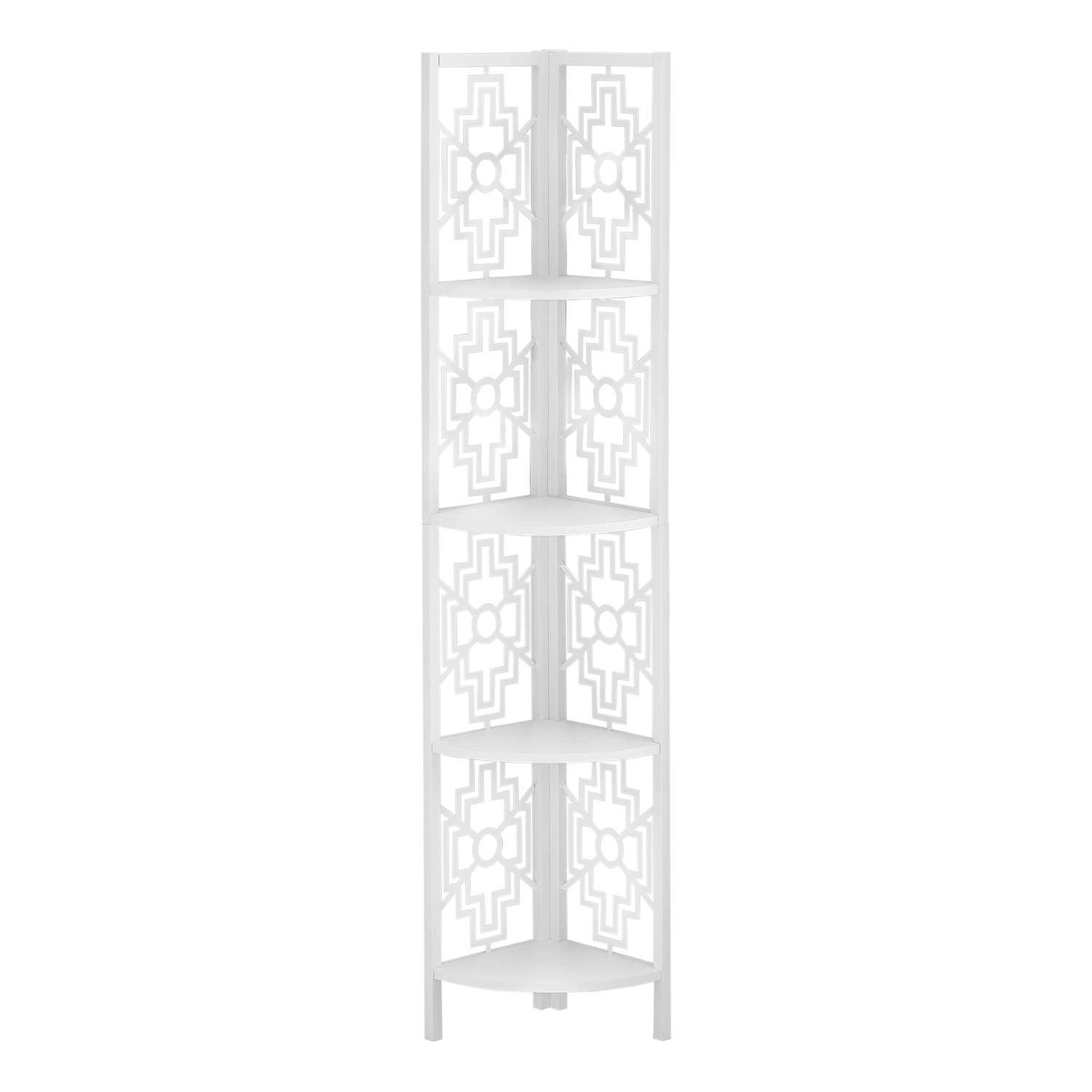 Monarch Specialties I 3623 Bookshelf, Bookcase, Etagere, Corner, 4 Tier, 62&quot; H, Office, Bedroom, Metal, Laminate, White, Transitional