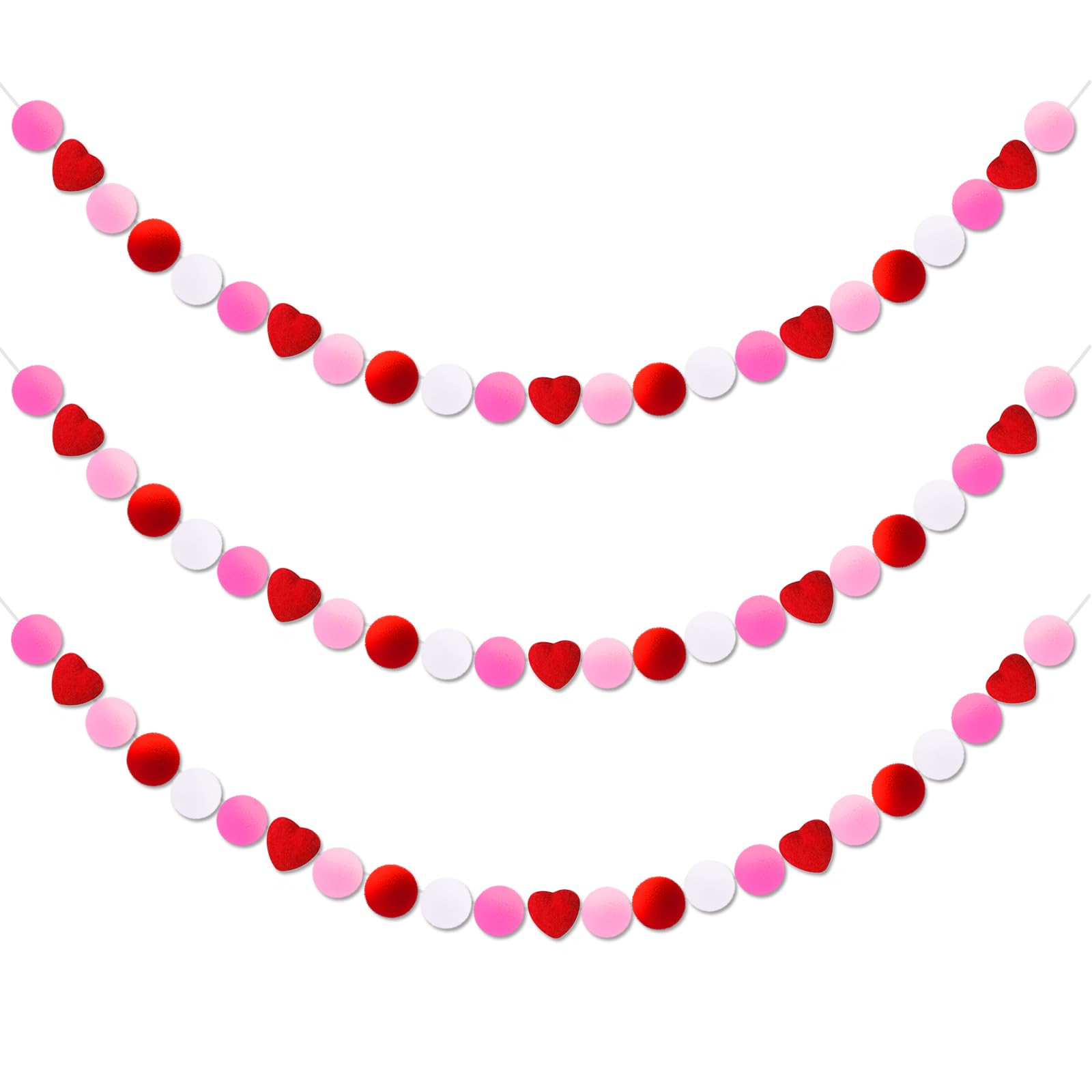 Valentine's Day Felt Heart Garland - Heart Felt Garland,Ball Banner Pompom Valentines Decorations for Mantle Fireplace Walls Roo