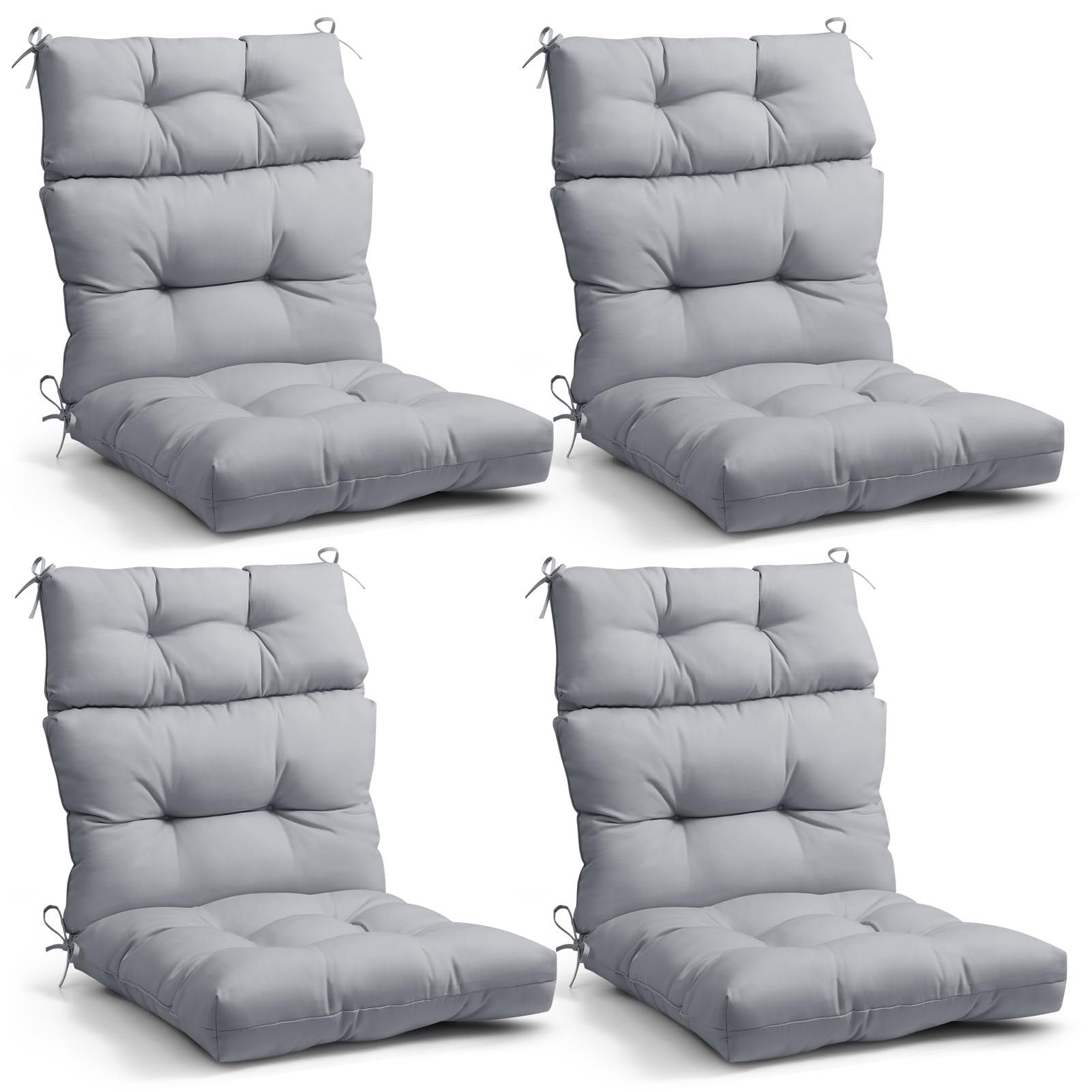 Eagle Peak Tufted Outdoor/Indoor High Back Patio Chair Cushions, Set Of 4, 46' X 22', Light Gray