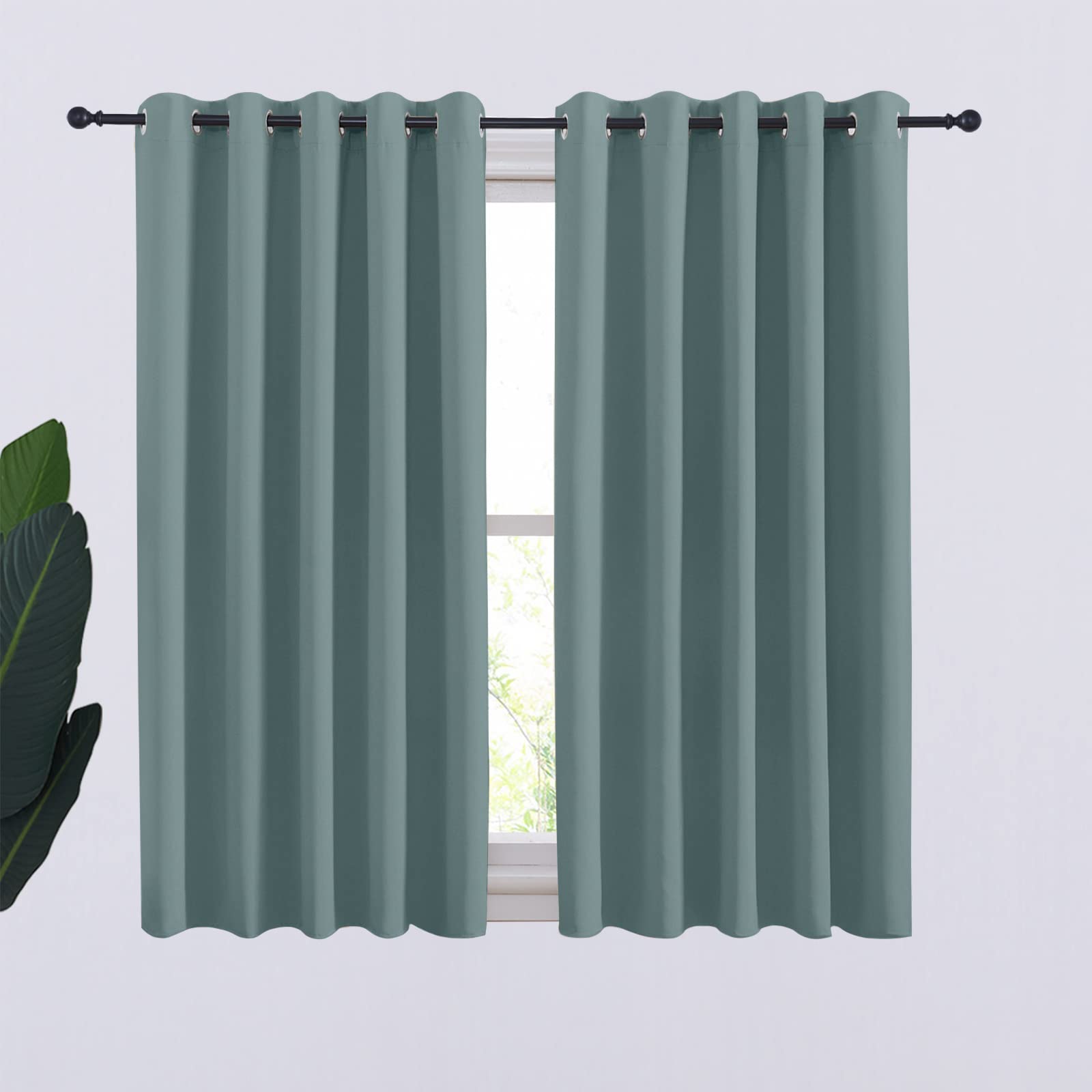 Nicetown Thermal Insulated Greyish Blue Curtains Blackout Draperies, Window Treatment Solid Grommet Room Darkening Drape Panels