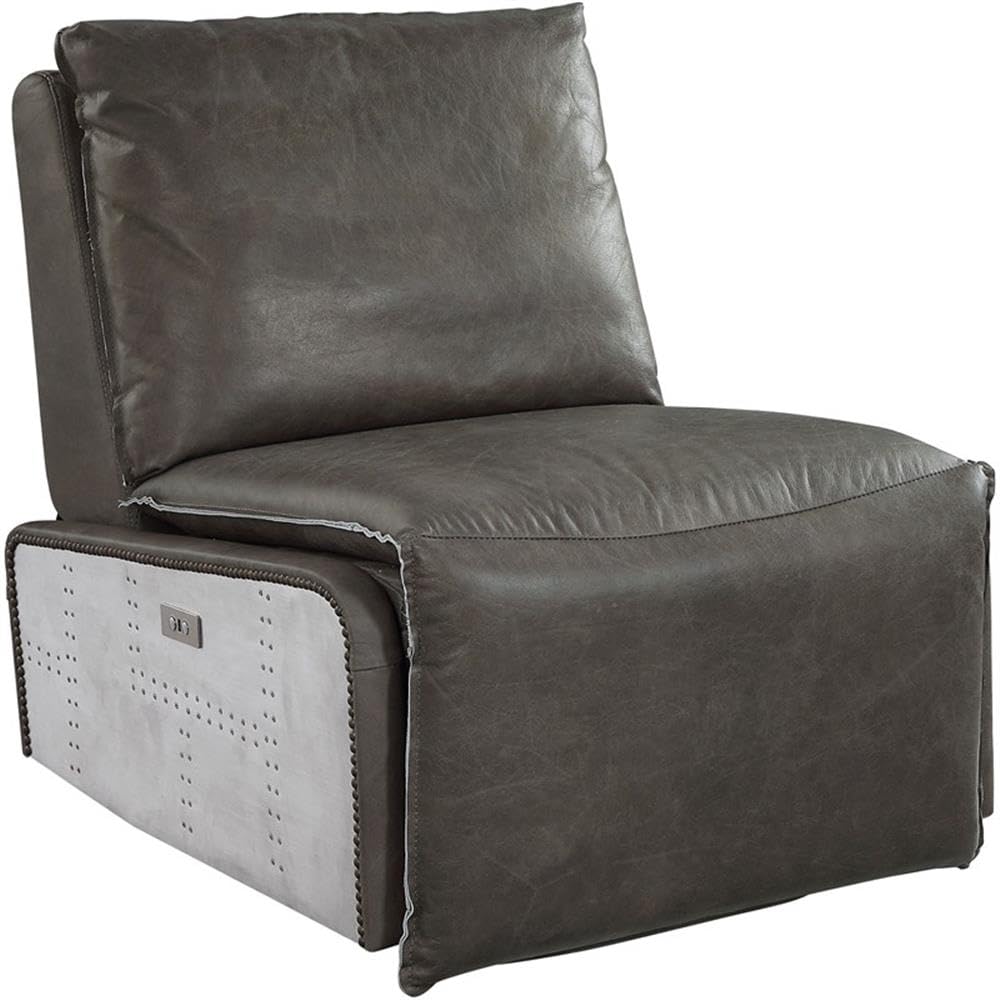 Acme Metier Power Motion Recliner in Gray Top Grain Leather and Aluminum