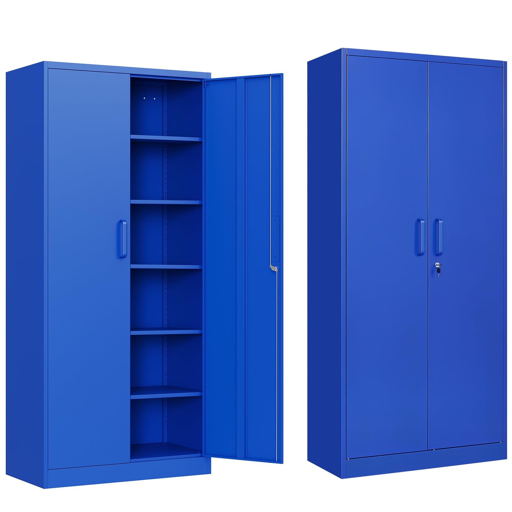 Sisesol Blue Metal Storage Cabinet With 6 Shelves, Lockable 71' Cabinet For Home, Office, Shop, Garage