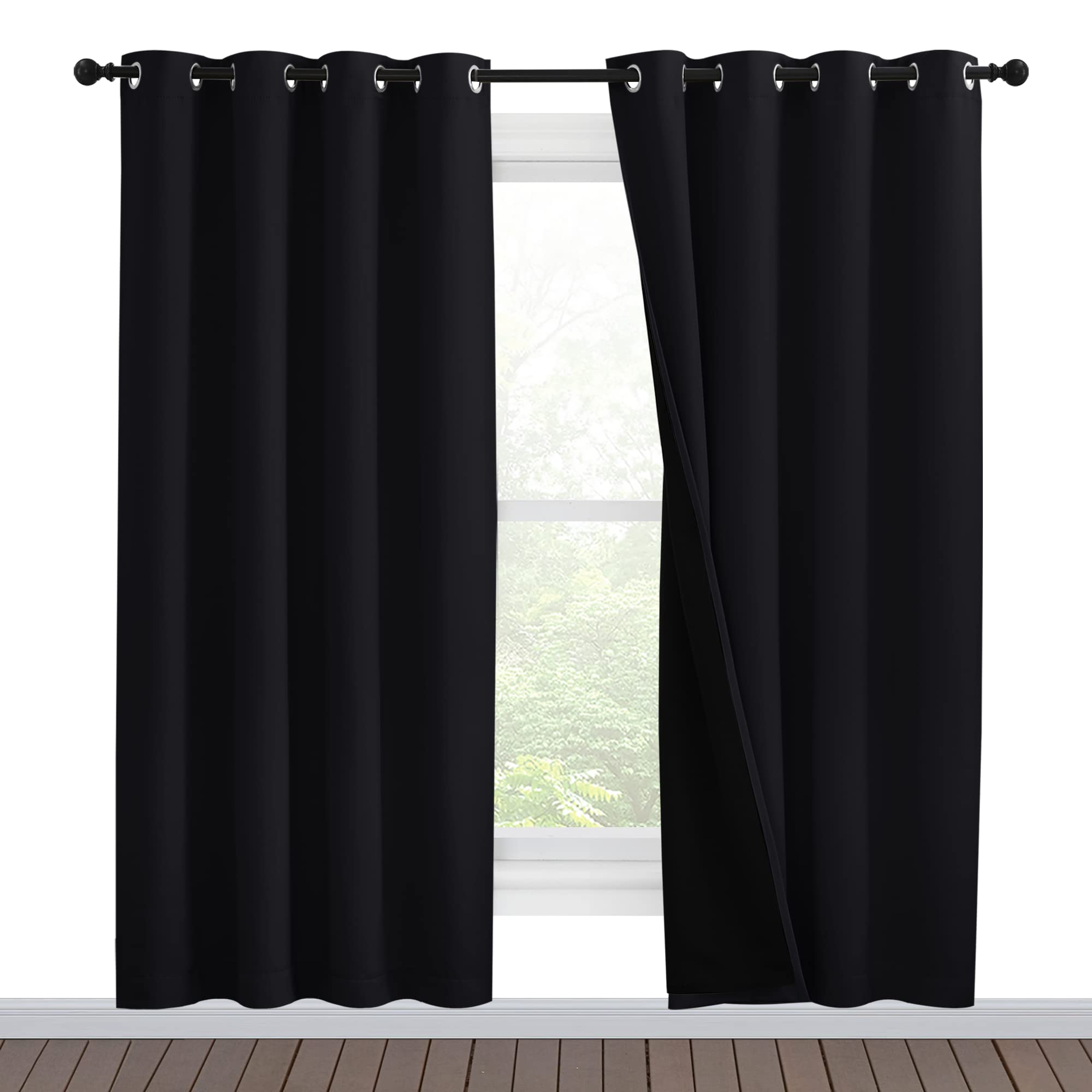 NICETOWN 100% Blackout Window Curtain Panels, Full Light Blocking Drapes with Black Liner for Nursery, 78 inches Drop Thermal Be