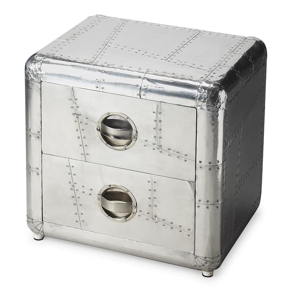 HomeRoots Silver Aluminum, Steel, MDF, Wood Solids Midway Aviator Side Table