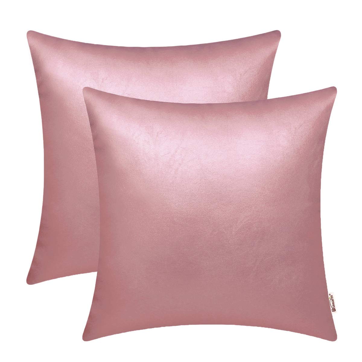 Brawarm Faux Leather Throw Pillow Covers 20 X 20 Inches - Rose Gold Leather Pilow Covers Pack Of 2, Solid Dyed Leather Pillowcas