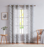 HomeRoots 473417 96 in. Silver Floral Embroidered Window Panels - Set of 2