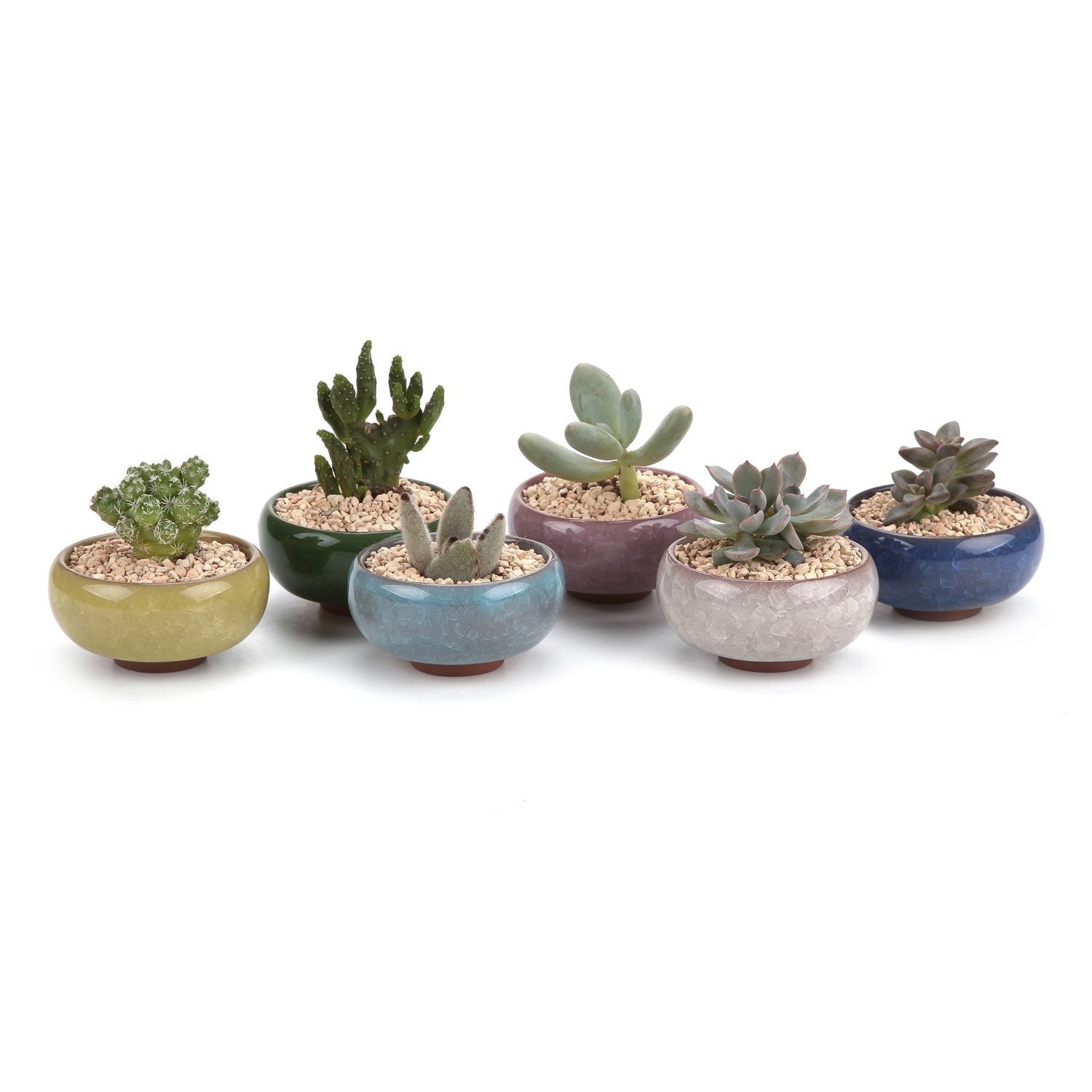 T4U 2.5 Inch Small Ceramic Succulent Planter Pot With Drainage Hole Set Of 6, Ice Crack Glaze Porcelain Handicraft Plant Contain