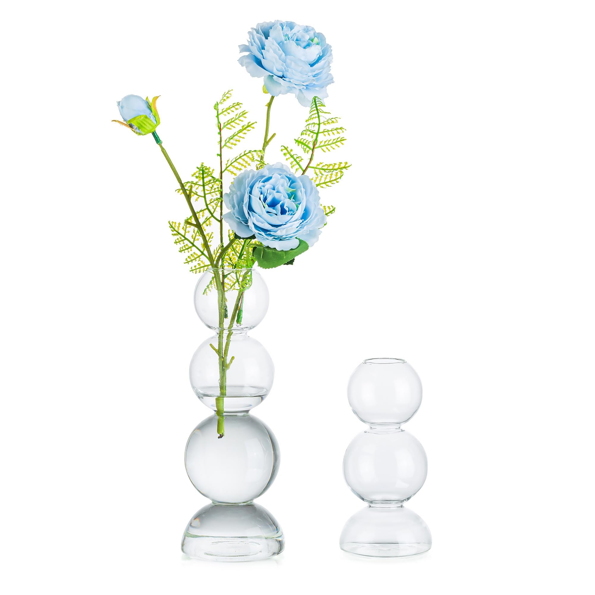Glasseam Unique Flower Vase Set of 2, Cute Small Glass Vases for Flowers, Modern Clear Vases for Decor, Aesthetic Single Bud Vas