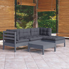 vidaXL Solid Pinewood Patio Lounge Set 5 Piece with Cushions Garden Outdoor Lawn Yard Terrace Balcony Wooden Seat Seating Furniture Gray