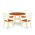 East West Furniture SUAN5-BMK-W 5 Piece Modern Dining Table Set Includes a Round Wooden Table with Dropleaf & Shelves and 4 Dining Room Chairs, 42x42 Inch, Buttermilk & Cherry