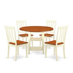 East West Furniture SUAN5-BMK-W 5 Piece Modern Dining Table Set Includes a Round Wooden Table with Dropleaf & Shelves and 4 Dining Room Chairs, 42x42 Inch, Buttermilk & Cherry