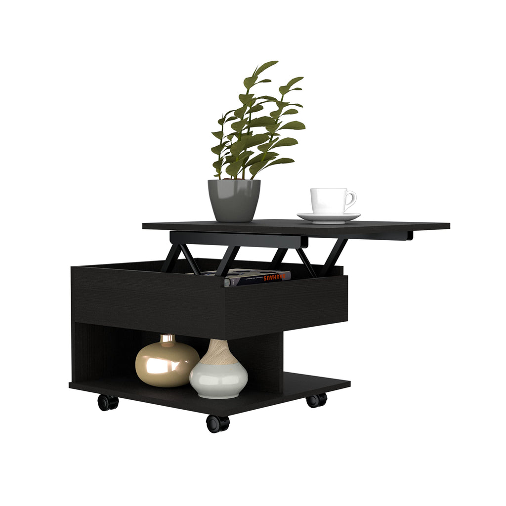 Babel Lift Top Coffee Table, Casters, 1 Shelf, Black
