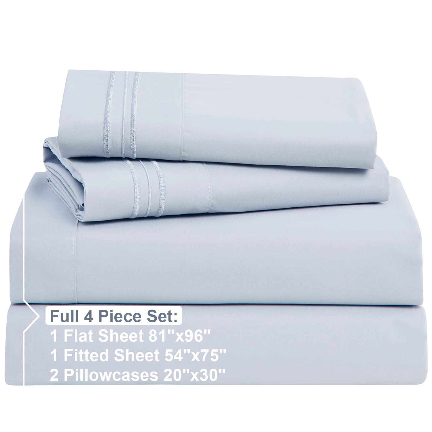 Nestl Full Size Sheet Sets - 4 Piece Full Size Sheets, Deep Pocket, Hotel Luxury, Extra Soft, Breathable And Cooling, Ice Blue Bed Sheets For Full Size Mattress