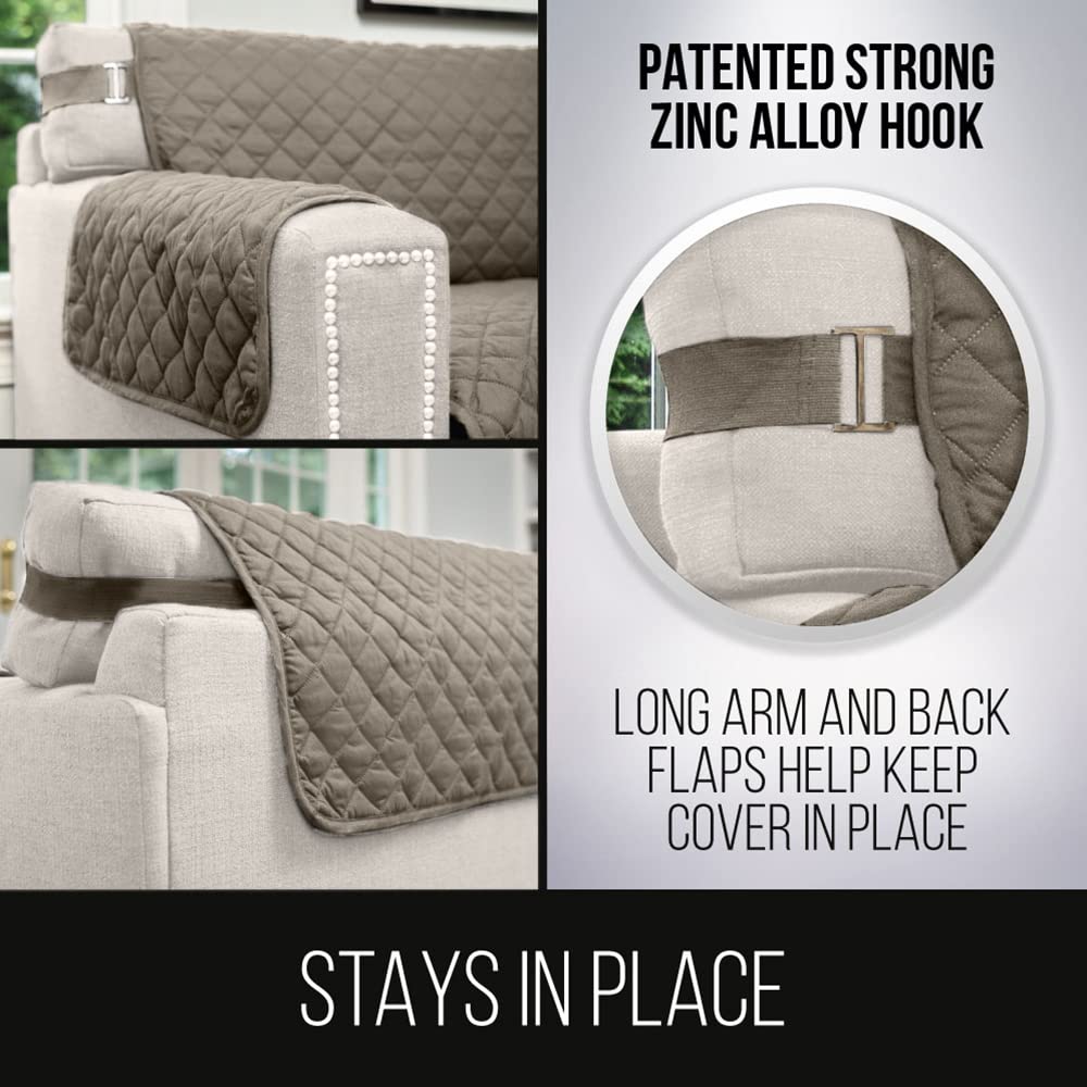 Sofa Shield Patented Couch Slip Cover, Large Cushion Protector, Reversible Stain And Dog Tear Resistant Slipcover, Quilted Microfiber 70” Seat, Washable Covers For Dogs Pets Kids, Latte Linen