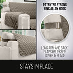 Sofa Shield Patented Couch Slip Cover, Large Cushion Protector, Reversible Stain And Dog Tear Resistant Slipcover, Quilted Microfiber 70” Seat, Washable Covers For Dogs Pets Kids, Latte Linen