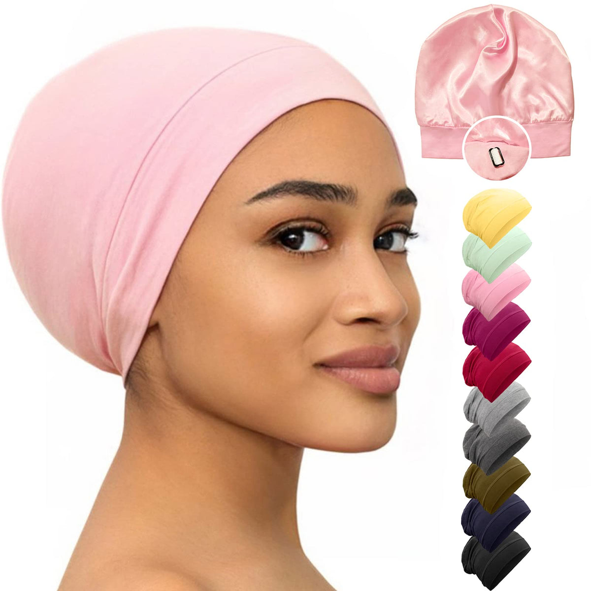 Silk Satin Bonnet Hair Cover Sleep Cap for Sleeping Beanie Hat Adjustable Stay On Headwear Lined Natural Nurse Cap for Women