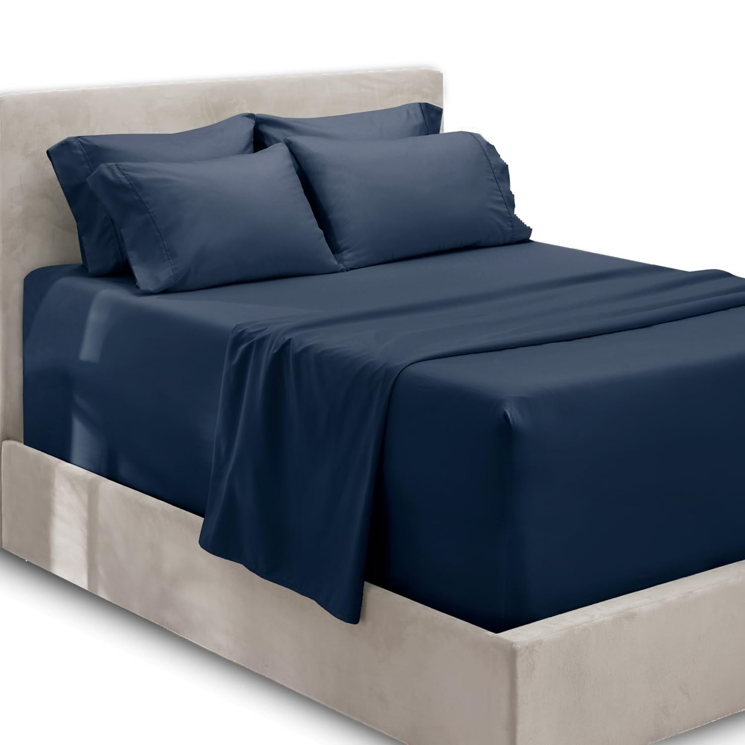 Hearth & Harbor Extra Deep Pocket Sheet Set, 6Pc Split King Size, Navy Blue