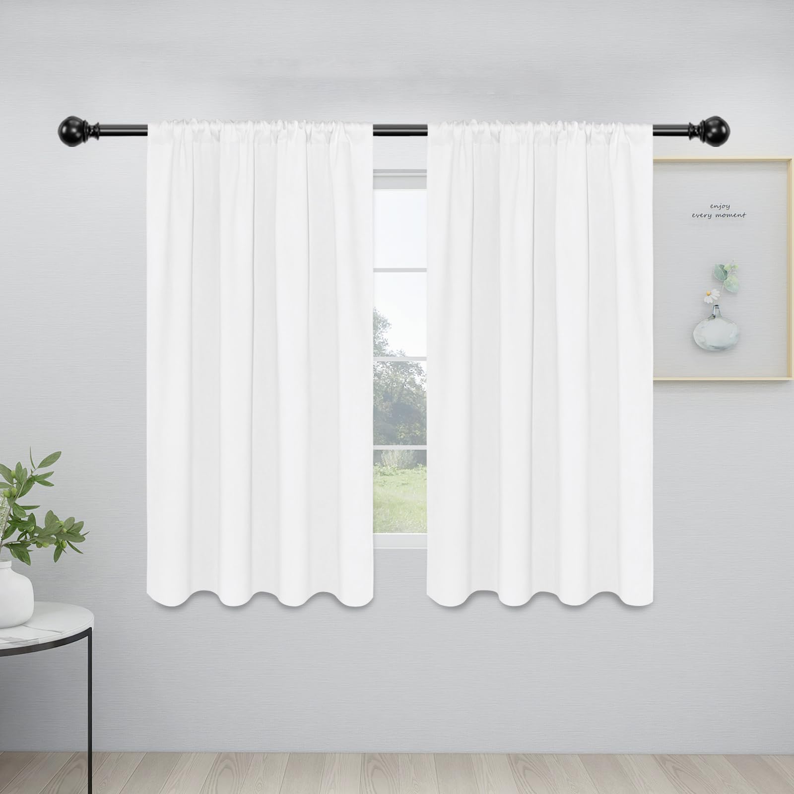 Easy-Going Rod Pocket Blackout Curtains For Bedroom, Room Darkening Window Curtains For Living Room, Thermal Insulated Noise Reduction Solid Window Drapes, 2 Panels(34X54 In, White)