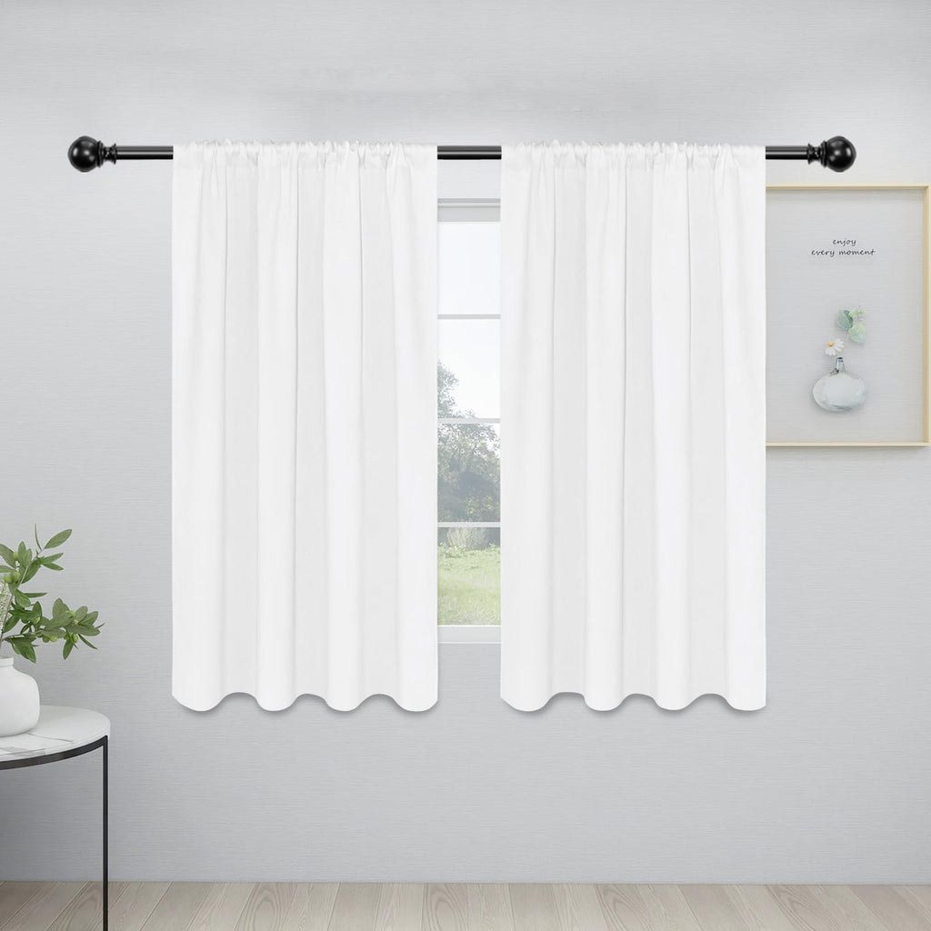 Easy-Going Rod Pocket Blackout Curtains For Bedroom, Room Darkening Window Curtains For Living Room, Thermal Insulated Noise Reduction Solid Window Drapes, 2 Panels(34X54 In, White)