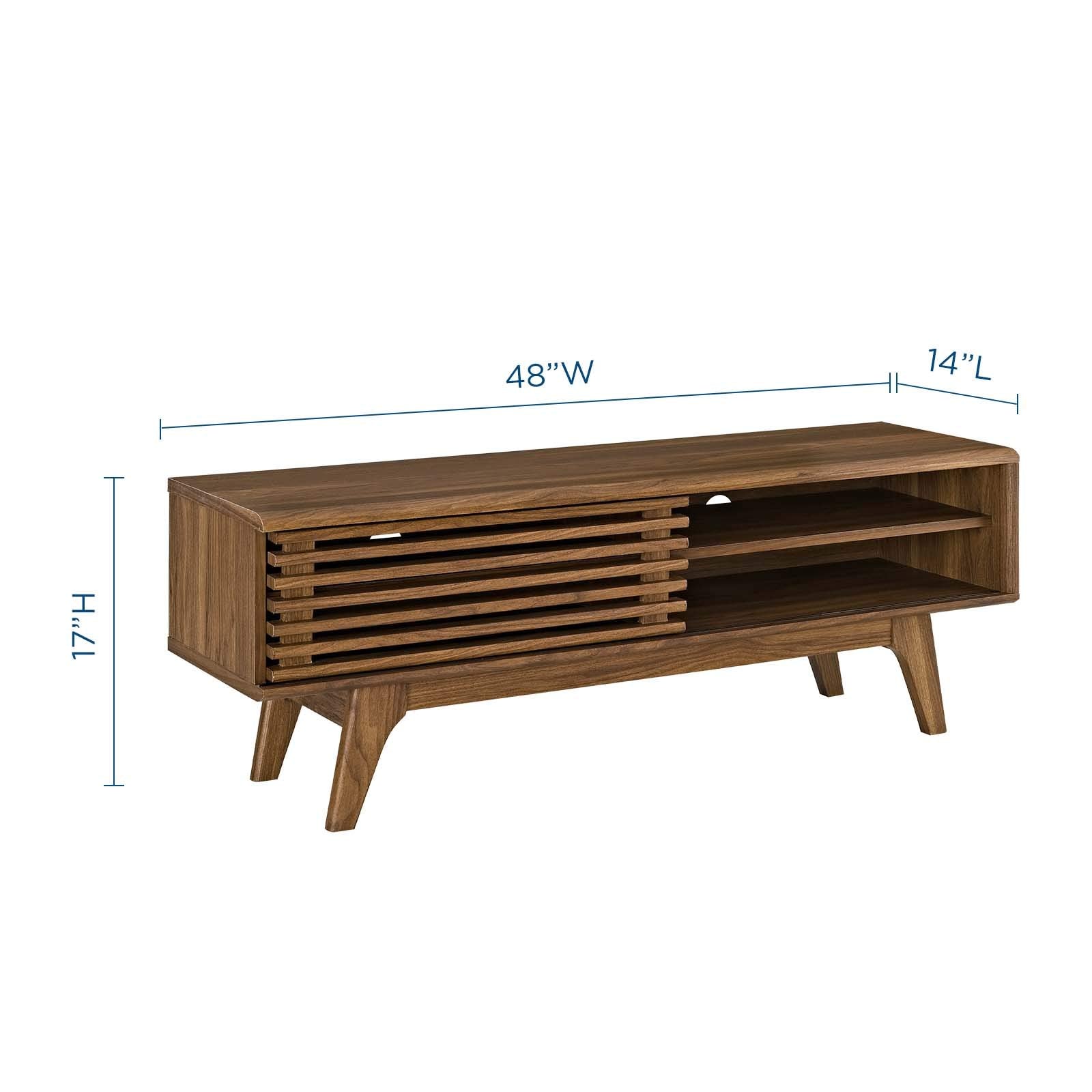 Modway Render 48&quot; Mid-Century Modern Low Profile Media Console TV Stand, 48 Inch, Walnut