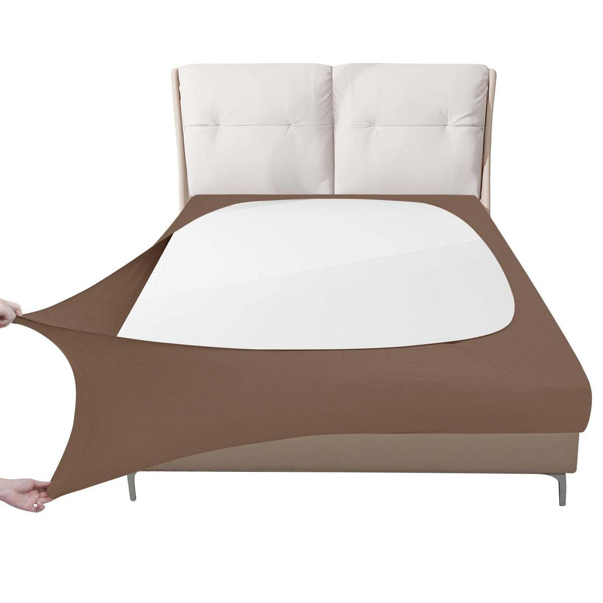 Easy-Going Box Spring Cover Full Size, 4 Way Stretch Smooth And Elastic Wrap Around Band 4 Sides Bed Skirt, Brown