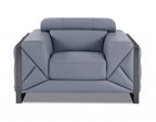 HomeRoots Light Blue Italian Leather Mod Slate Blue Leather and Chrome Deco Accent Chair