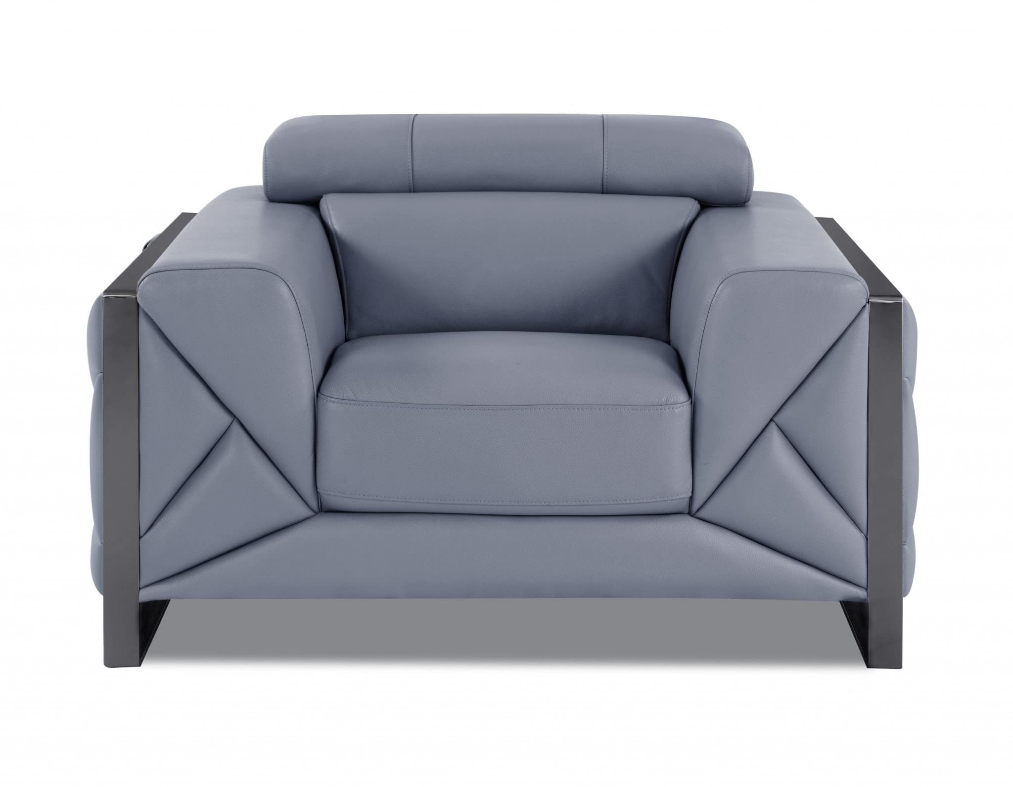 HomeRoots Light Blue Italian Leather Mod Slate Blue Leather and Chrome Deco Accent Chair