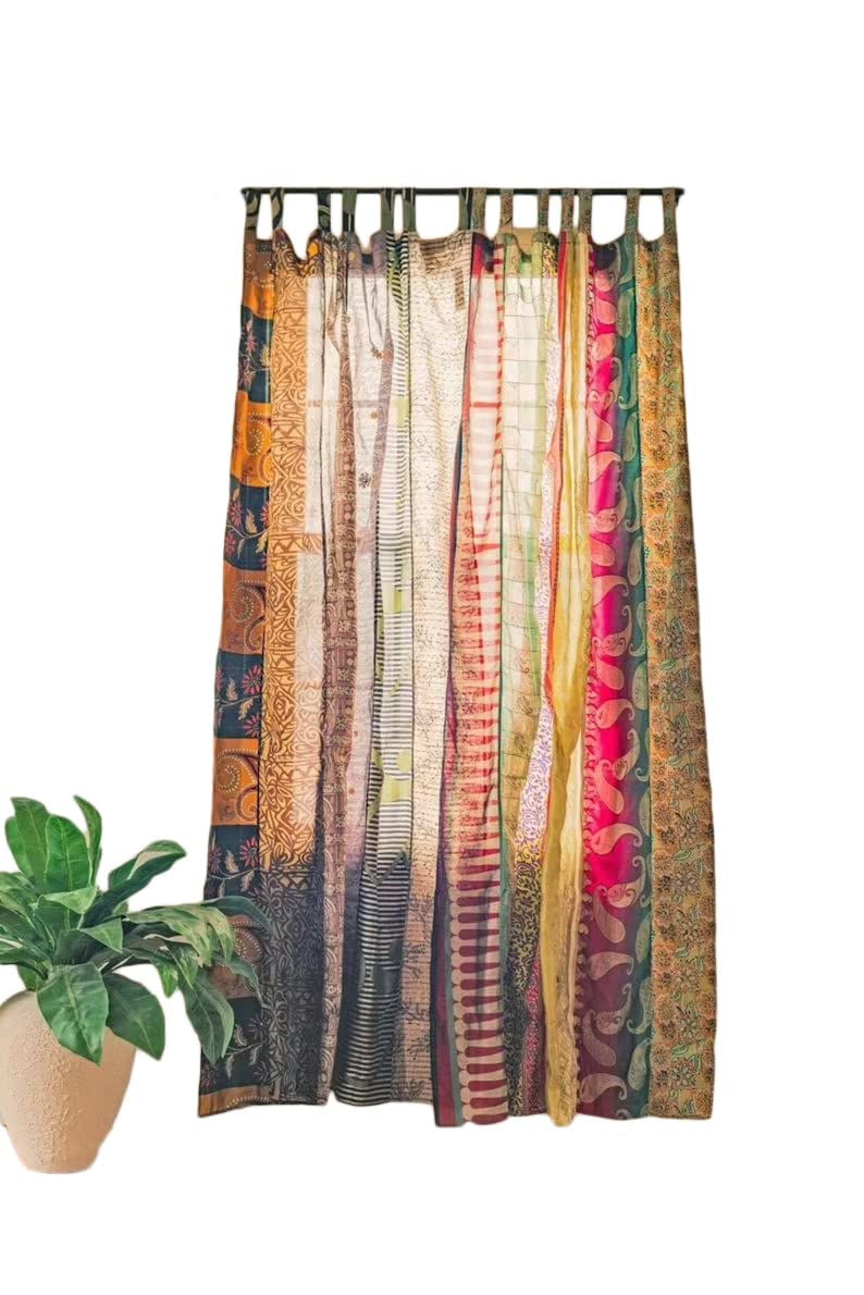 Rajbhoomi Sari Colorful Curtains Light-Filtering - Boho Curtains, Bed Canopy Panel, Tapestry or Window Treatment Blue Color (84 