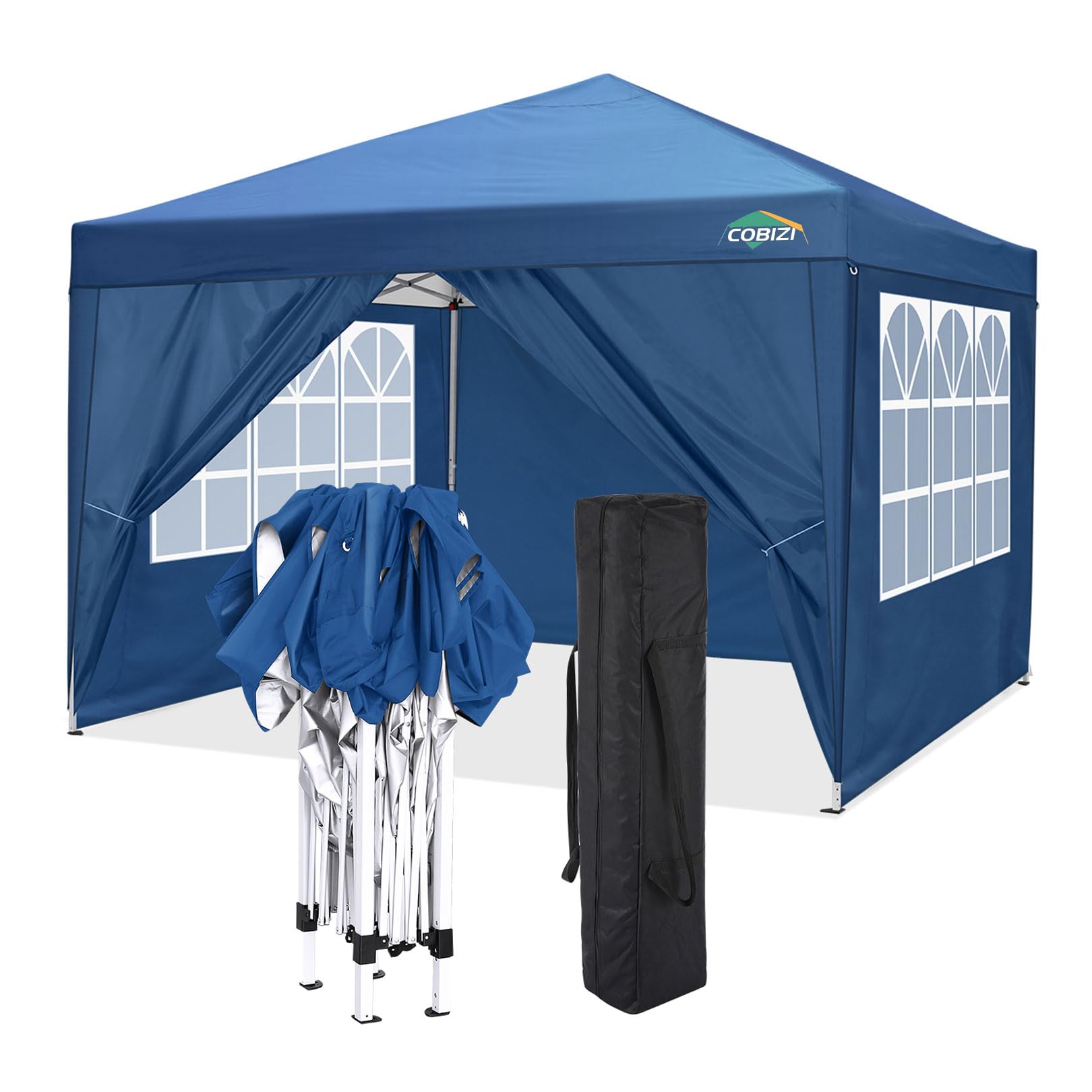Cobizi Canopy 10X10 Pop Up Canopy Tent With 4 Sidewalls, 10X10 Ez Up Canopy Waterproof Commercial Outdoor Gazebo Portable Shelte