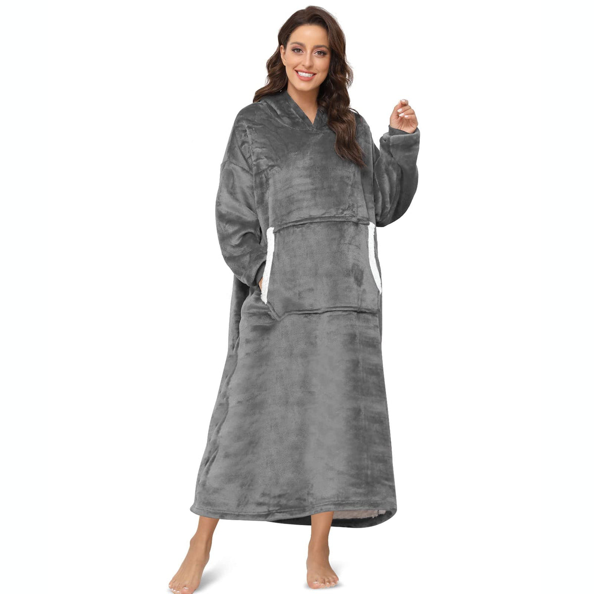 Sendowtek Wearable Blanket For Women Men Long Sherpa Hoodie With Giant Pocket Cosy Onesize Hoodie Blanket Fit For Adult Teens (G