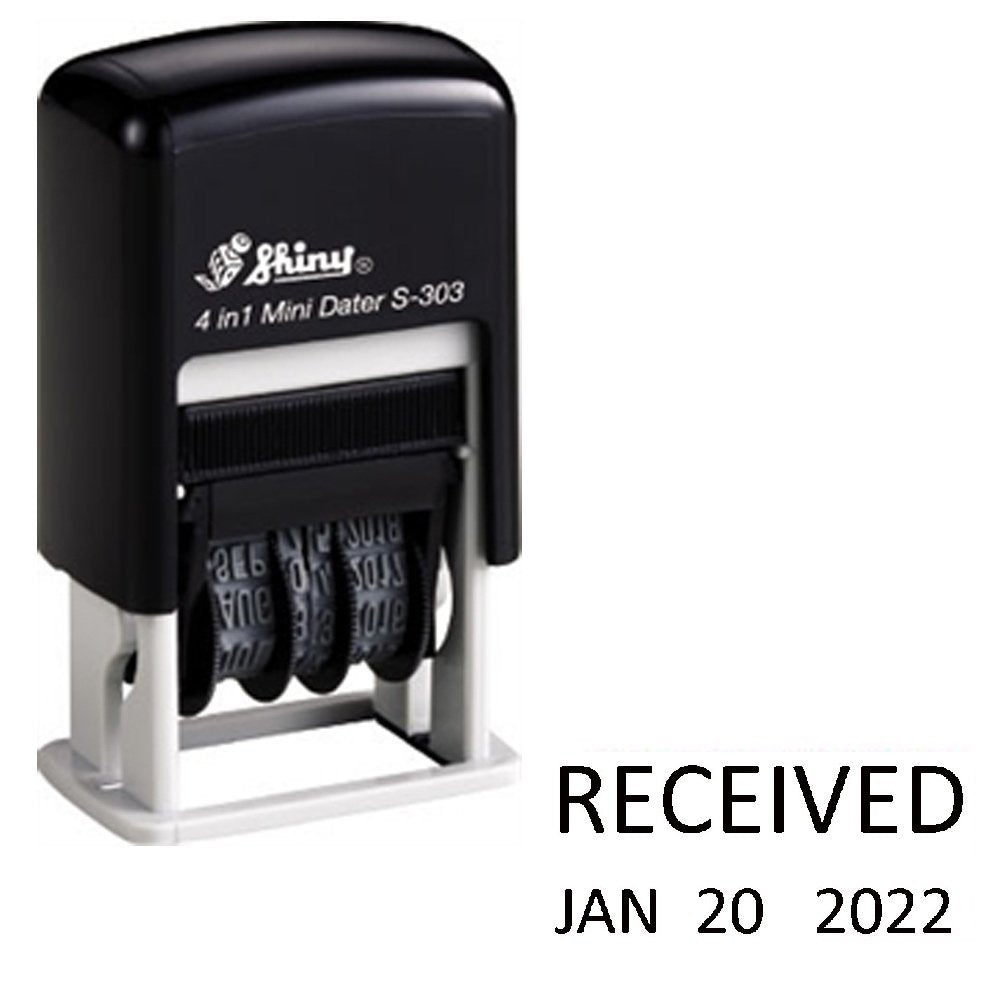 Shiny Self-Inking Rubber Date Stamp - Received - S-303 - Black Ink (42511-Received-K)