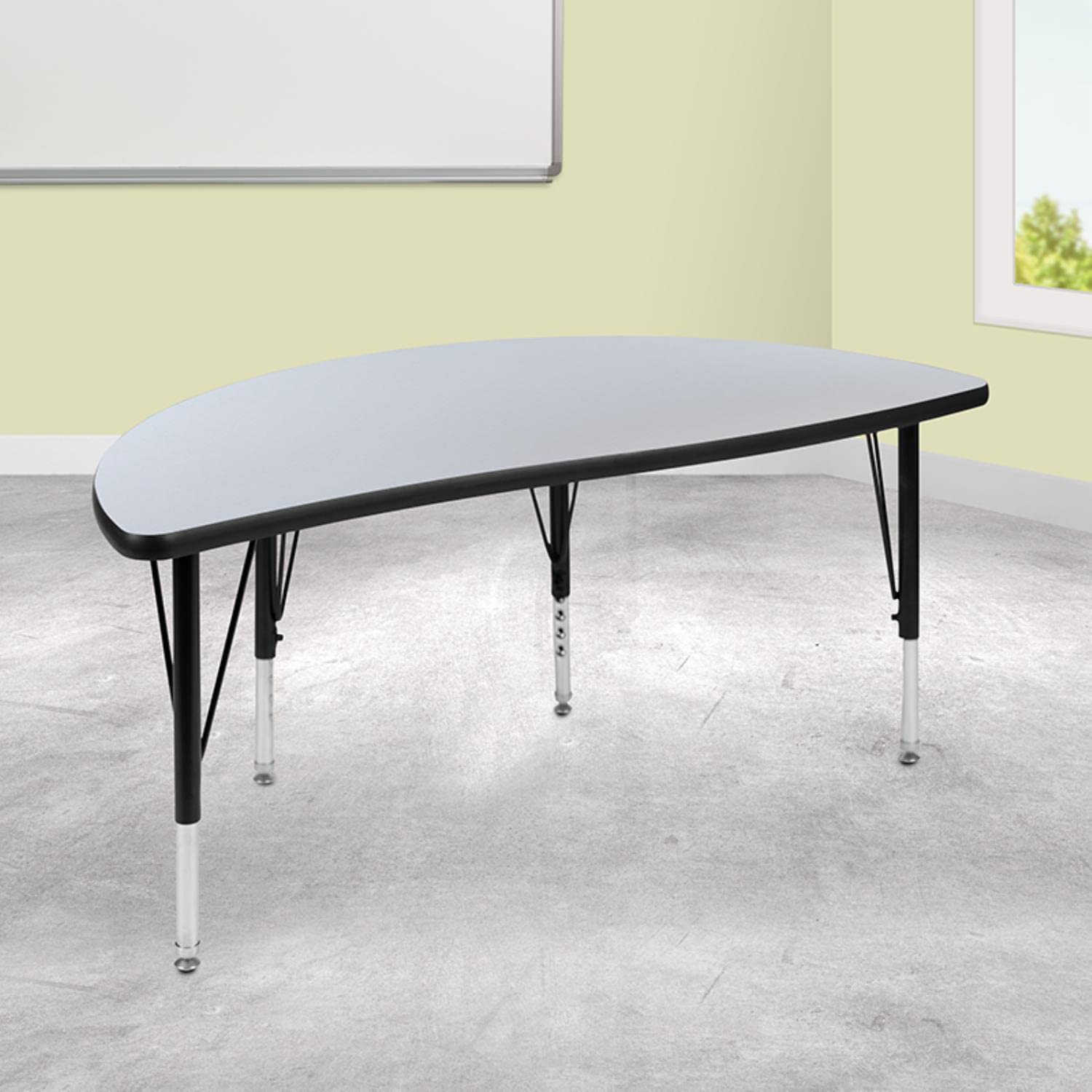 Flash Furniture 47.5' Half Circle Wave Collaborative Grey Thermal Laminate Activity Table - Height Adjustable Short Legs