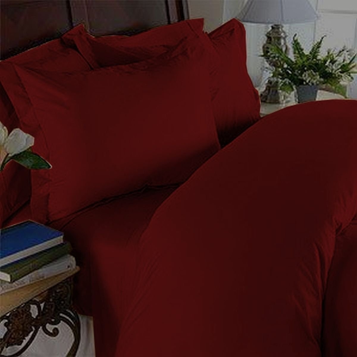 Elegance Linen 1500 Thread Count Queen Size Egyptian Quality 3Pcs Duvet Cover, Solid Burgundy