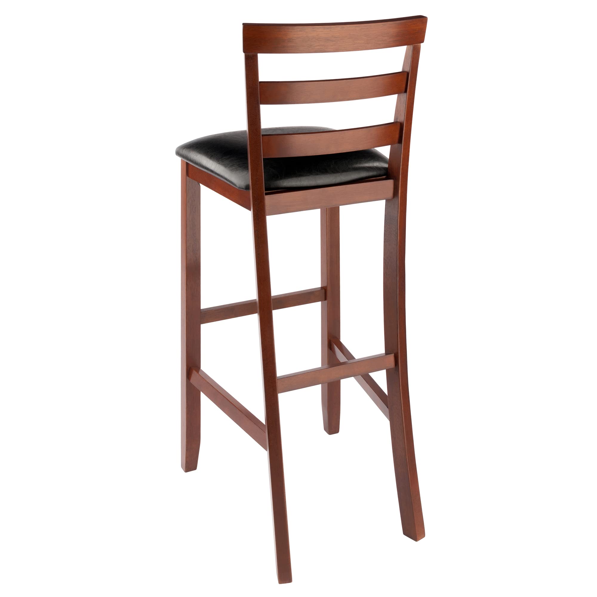 Winsome Simone 2-Pc Ladder Back Bar Stools Set, 30&quot; Seat Height, Walnut Finish with Black Faux Leather