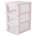 Yardwe Pink Plastic Storage Drawers 3Layer Clear Drawer Organizer Box for Desktop Makeup and Stationery Storage 9.06X6.89X5.31 