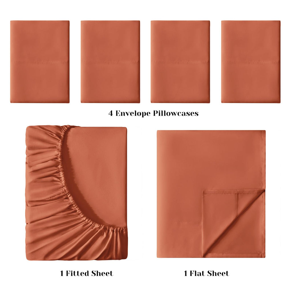 Bysure 6 Pieces Bed Sheets Set(Full, Terracotta) - Hotel Luxury Super Soft 1800 Thread Count 100% Microfiber Sheets With Deep Po