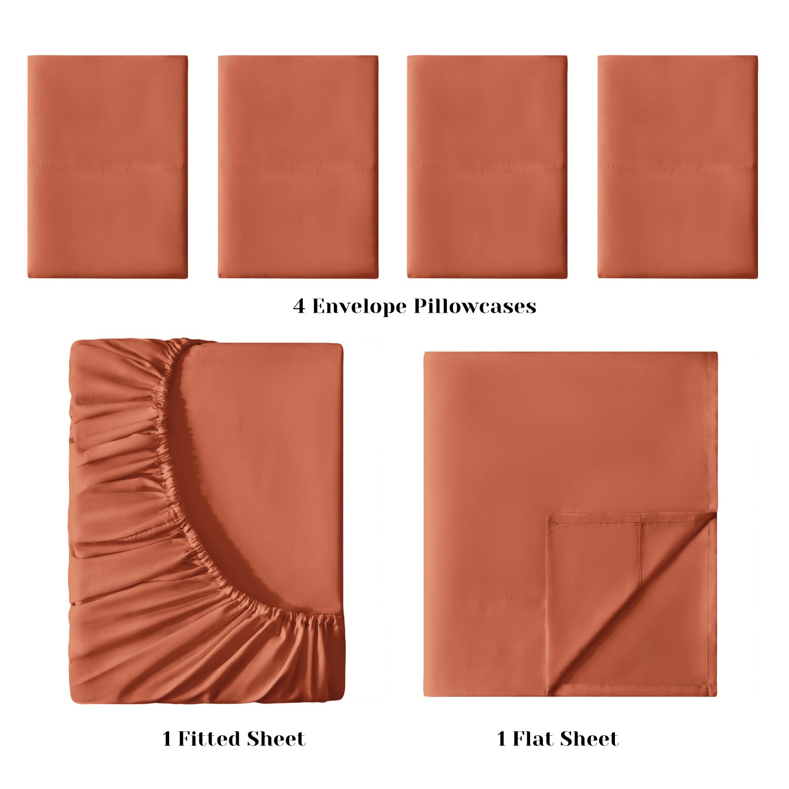 Bysure 6 Pieces Bed Sheets Set(Queen, Terracotta) - Hotel Luxury Super Soft 1800 Thread Count 100% Microfiber Sheets With Deep P