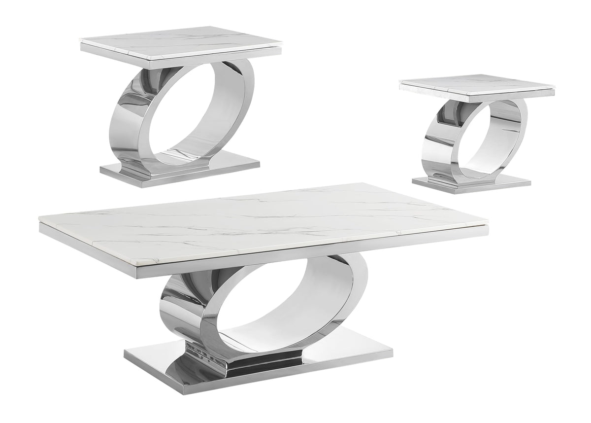 Best Quality Furniture Ct430 Coffee Set, 3-Piece With 2 End Tables, White/Silver