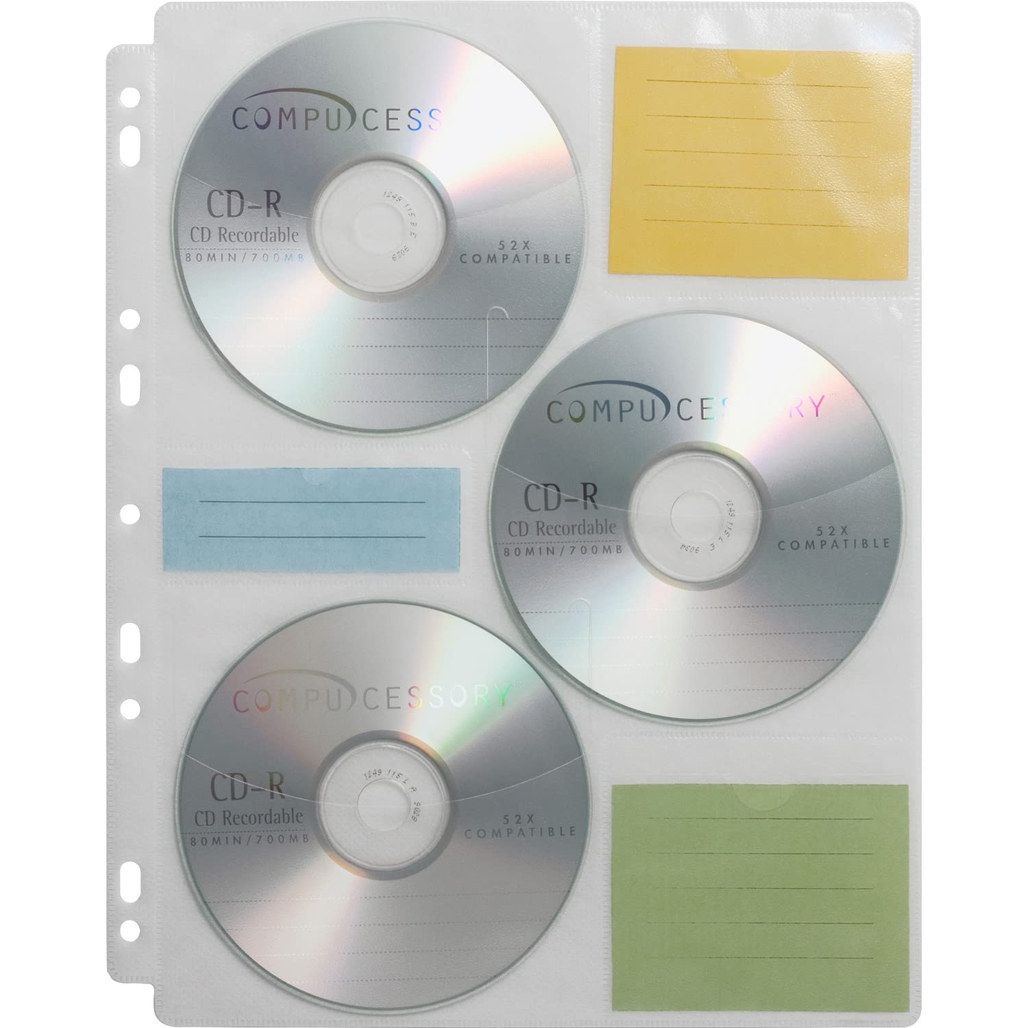 Compucessory Cd/Dvd Ring Binder Storage Pages - 6 Cd/Dvd Capacity - 9 X Holes - Polypropylene - 25 / Pack - Clear