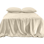 Elegant Comfort Luxurious 4-Piece Silky Satin Sheet Set, Skin And Hair Friendly, Wrinkle, Fade, Stain Resistant With Deep Pockets Fitted Sheet, Cooling Soft Satin Sheet Set, Cali King, Cream