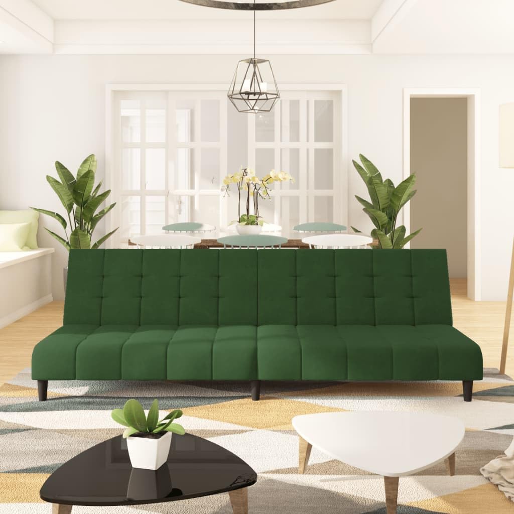 vidaXL Velvet 2-Seater Sofa Bed - Convertible Loveseat Couch and Twin Bed, Dark Green, Comfortable Upholstery, Wooden Frame, Multifunctional for Small Spaces
