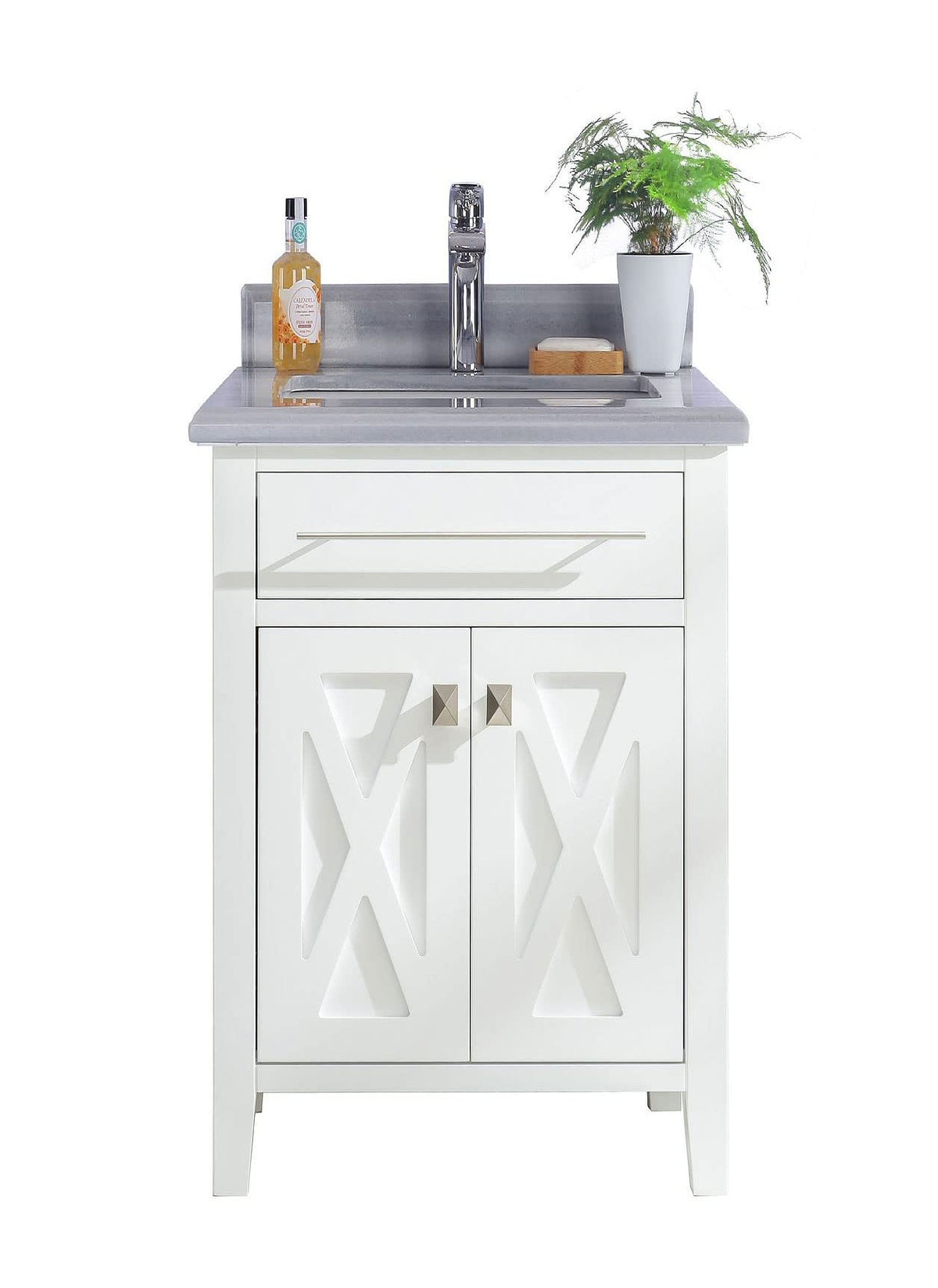 Laviva Wimbledon - 24 - White Cabinet White Stripes Marble Countertop