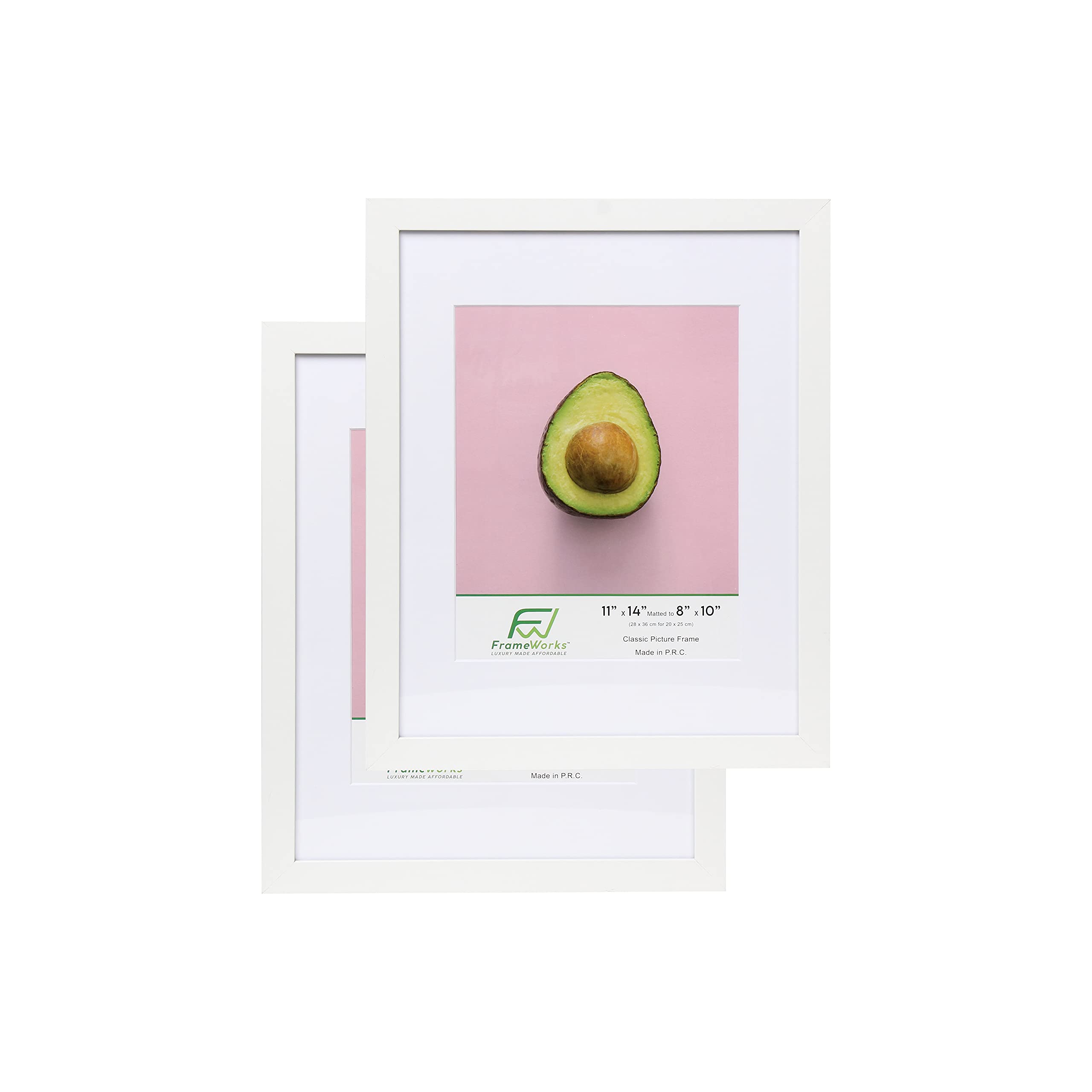 FrameWorks 2-Pack, 11x14 Matted to 8x10 Picture Frame, White - Classic Photo Frame with Tempered Glass, Picture Frame with Clean