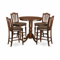 East West Furniture JACH5-MAH-C 5 Piece Counter Height Dining Table Set Includes a Round Kitchen Table with Pedestal and 4 Linen Fabric Upholstered Dining Chairs, 36x36 Inch, Mahogany